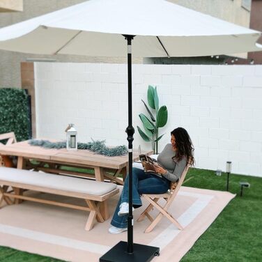 Підставка для парасольки на терасу, 18,1 кг, міцна квадратна підставка з бетону, стійка для парасольки з текового дерева (з колесами), чорна (з колесами)