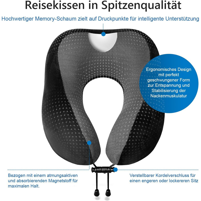 Набір для подорожей Proglobe: подушка для шиї, маска для сну, навушники, ковдра та сумка. 100% Memory Foam