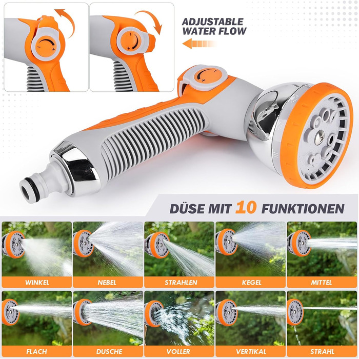 Висувна касетна система для садового шланга 20м + 2м з пістолетом, повільний зворотний механізм, фіксація будь-якої довжини, поворотна кріплення 180°