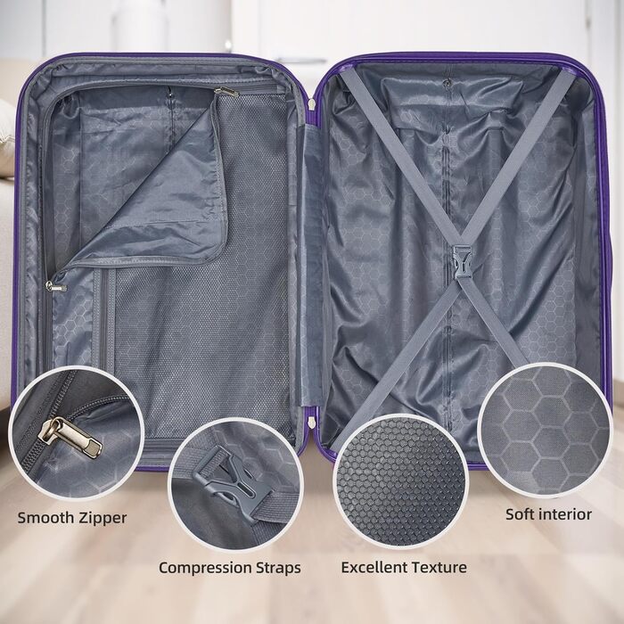 Набір валіз LARVENDER 5-ти частинний, з жорстким корпусом, розширюваний, з кодовим замком (Midnight Berry)