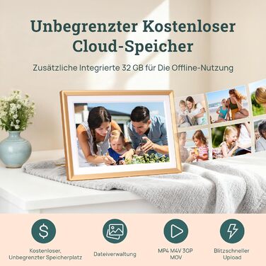 ARZOPA D10: Металевий цифровий рамка для фото 10.1' з хмарним сховищем, сенсорний екран HD, без підписки, для обміну фото та відео, індивідуальна привітальна картка - D10 Gold
