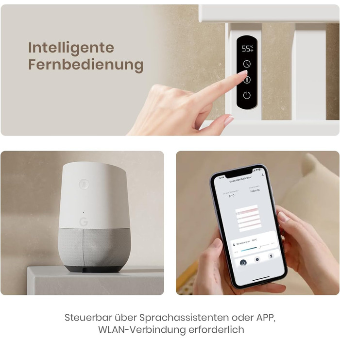 Електричний рушникосушар EMKE з Wi-Fi, 1000x500 мм, 320W, чорний (правий)