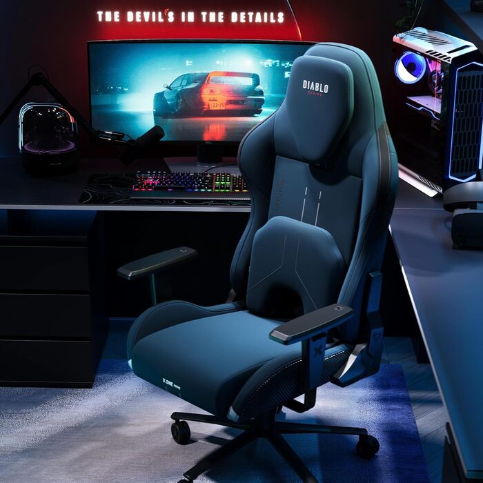 Ігровий крісло Diablo Gaming X.One Prime з підголівником та системою охолодження. Міцний металевий каркас, регульовані підлокітники. Макс. навантаження 140 кг.