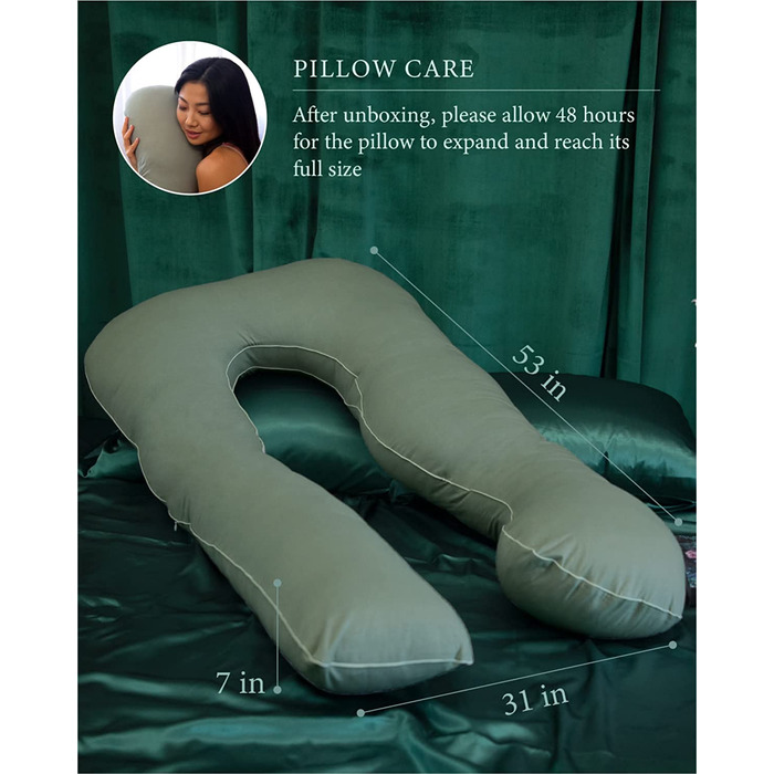 Подушка для вагітних Pharmedoc, подушка для всього тіла U-подібної форми і підтримка вагітних - підтримка спини, стегон, ніг, живота для вагітних, подушка для годування грудьми (бавовняна, Зелена)