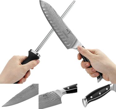 Набір кухонних ножів NANFANG BROTHERS 9 предметів з дамаської сталі та дерев'яною підставкою (сірий/коричневий)