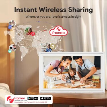 Цифрова фоторамка Frameo 15.6 дюймів з Wi-Fi, 32ГБ пам'яті, HD IPS сенсорний екран 1920x1080, автоматичний поворот та підтримка додатка Frameo