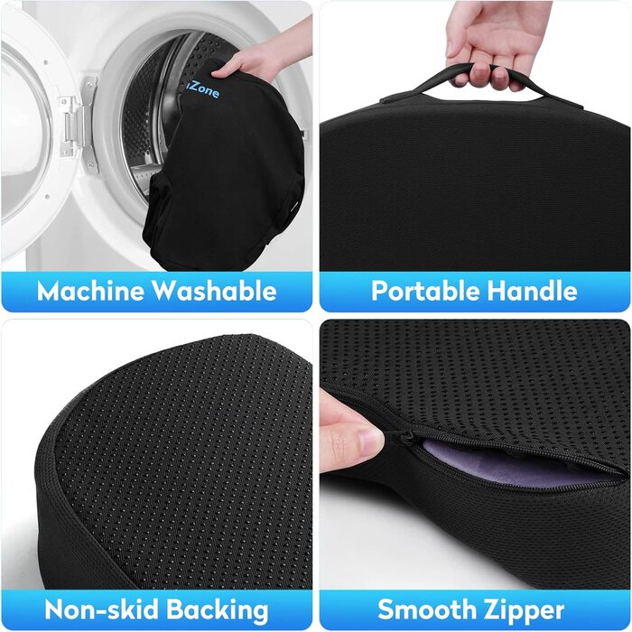Подушка для сидіння CushZone для офісного крісла, автокрісла, з Memory Foam для полегшення болю в куприку (чорна)