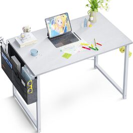Маленький стіл, навчальний стіл, домашній офіс, студент, ноутбук, ПК, стіл з сумкою для зберігання, гачок для навушників (32', білий)