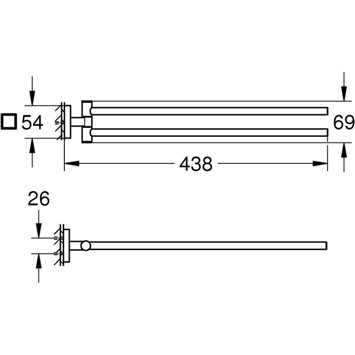Тримач рушників GROHE Start Cube, кутовий, з двома підлокотниками, поворотний, хром (44 см, з прихованим кріпленням, для свердління, з шурупами та дюбелями)