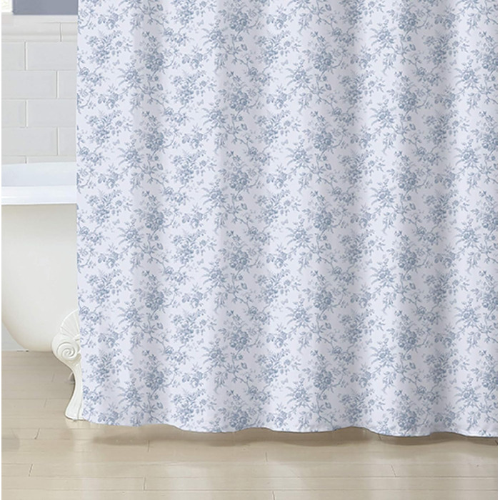 Штора для душу Laura Ashley, бавовна, квітковий візерунок, 182.9 x 182.9 см, Garden Blue