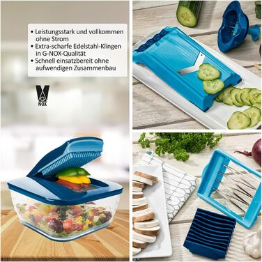 Набір для нарізки овочів Nicer Dicer Chef 15 елементів: нарізник, шинкувальник, нарізник для салату, кубик-нарізник, нарізник для картоплі фрі, хвилястий нарізник, мульти-подрібнювач для фруктів та овочів, кухонний аксесуар з рецептами (блакитний)