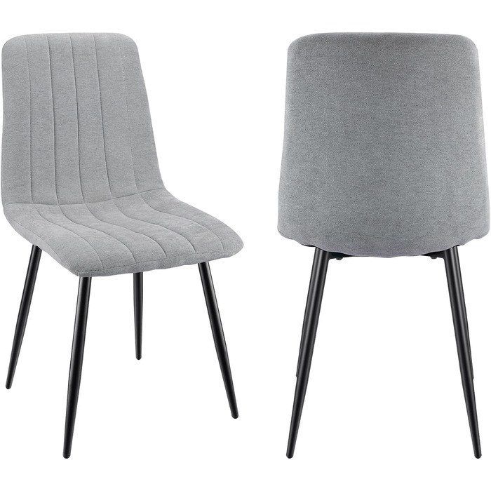Набір обідніх стільців, м'які стільці з льоновим покриттям та чорними металевими ніжками, смугастий дизайн, для вітальні, спальні, кухні, ресепшн (2 шт., смугастий сірий)