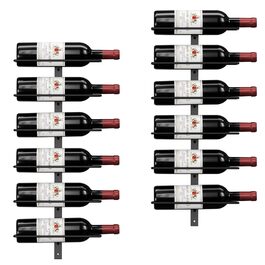 Настінна полиця для вина TJ.MOREE на 12 пляшок, дерев'яний винний стелаж для кухні, бару або їдальні, комплект 4 шт. чорного кольору