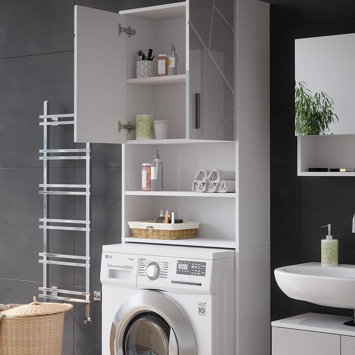 Шафа для пральної машини Vicco Irma, білий глянець, 64x190,5 см, ванна кімната