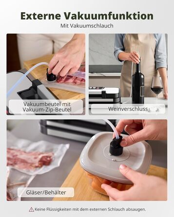 Вакууматор AIRMSEN 95 кПа з функцією підкачки, професійний вакуумулятор для сухих та вологих продуктів, 120 Вт, з відсіком для рулонів, різаком та шлангом, подвійний шва 2x3 мм