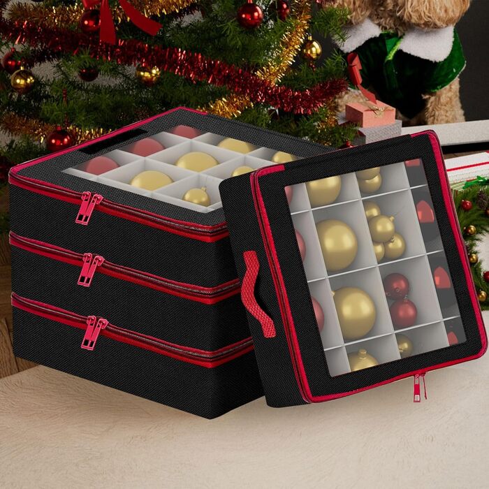 Коробка для зберігання новорічних кулічок з перегородками, 4 шт. Чорна коробка для прикрас на ялинку, органайзер для новорічних іграшок, складна, з ручками, для зберігання та штабелювання