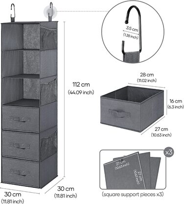 Підвісна шафа-органайзер HAITRAL-6 полиць для підвішування з 3 ящиками і бічною кишенею-багатофункціональний складаний кубічний шафа для будинку, гуртожитку, квартири Сірий