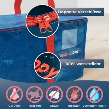 Пластикові пакети для зберігання WRAPPYBAG 4 Pack XXL - міцні, водонепроникні, з посиленими ручками, 75x36x38 см, сині