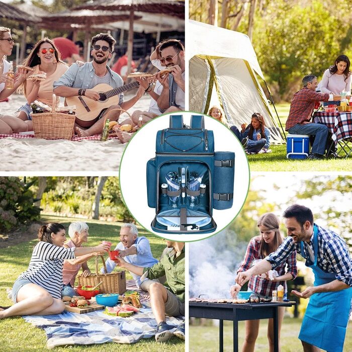 Набір для пікніка на 2 особи Hap Tim: рюкзак з тримачем для вина, флісова ковдра, столовий приладдя. Ідеально для пляжу, подорожей, походу, кемпінгу, грилю та подарунків.