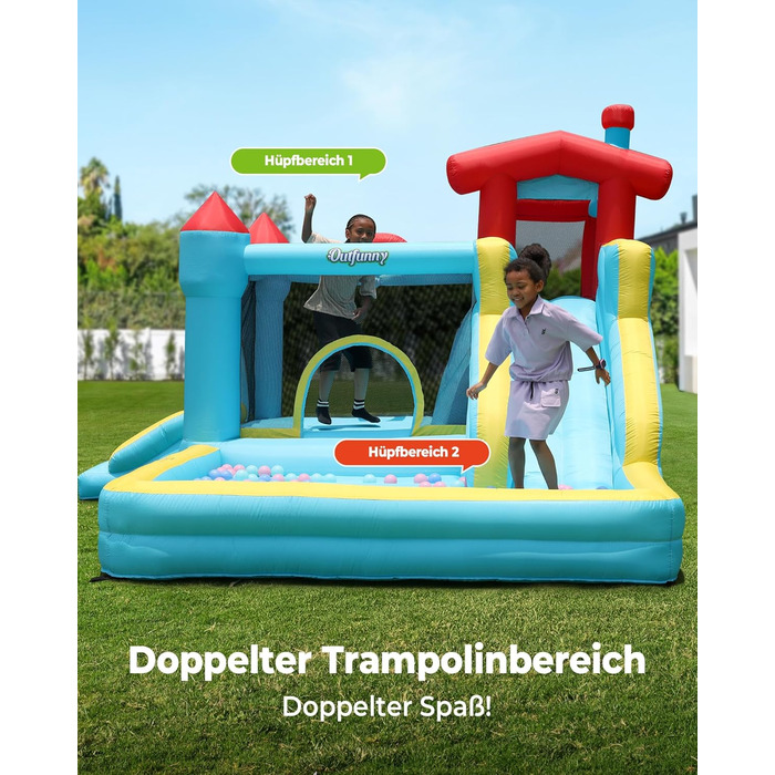 Надувний замок для дітей великий, з гіркою, синього кольору, з насосом 450W (для дому та вулиці)