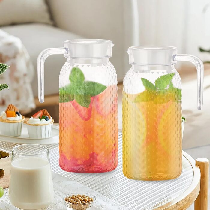 2 шт. глечики для води 1 літр, пластикові глечики з кришкою та ручкою, прозорі глечики для соку, напоїв, кави, чаю, молока, вина