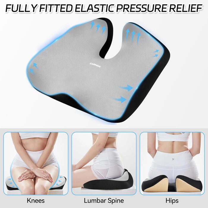 Ортопедична подушка для сидіння на офісне крісло, для спини, з memory foam, сіра