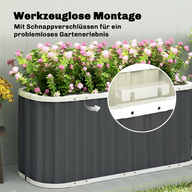 Підвищене грядка з металу 136 x 53 x 61 см Глибока грядка для саду з захисними бортиками, етикетками для рослин та рукавичками, з відкритим ґрунтом