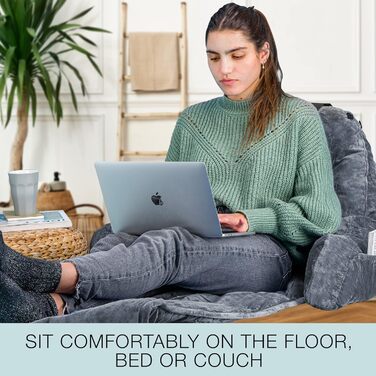 Велике подушко-крісло для читання Malu, ергономічна подушка з підтримкою спини для ліжка + ролик для шиї, з подрібненим пінополіуретаном Memory Foam, для використання в ліжку, на дивані або на підлозі, чорний