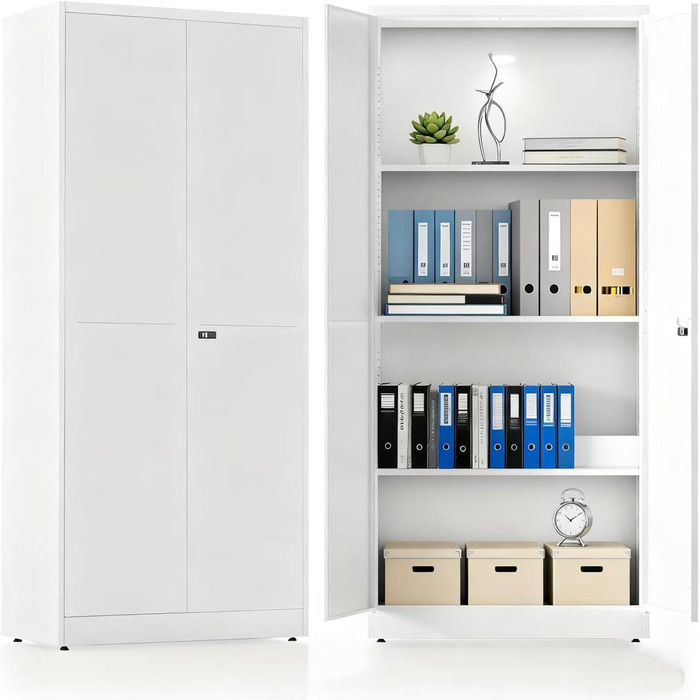 Металевий шафа-сейф для документів з полицями, 90x80x40 см, білий