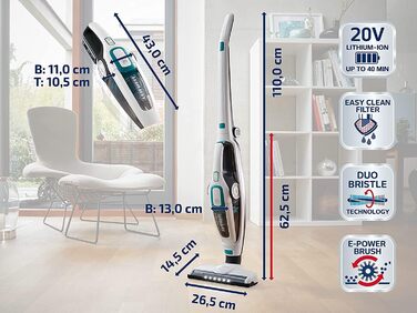 Акумуляторний пилосос Leifheit Regulus PowerVac 2in1, бездротовий до 40 хв, без мішка, з ручним пилососом, акумулятор 20В