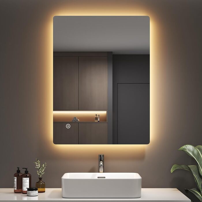 Дзеркало для ванної кімнати EMKE з підсвічуванням 60x80 см, антизапар, сенсорне, 3 режими освітлення, таймер 3 години