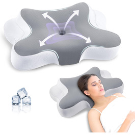 Подушка для шиї JINXIA: ортопедична, з memory foam, для сну на боці, спині та животі, сіра та біла
