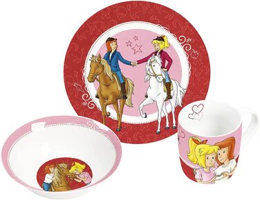 Дитячий посуд Бібі та Тіна, червоний, 3 шт., порцеляна: комплект посуду, тарілка, чашка, миска