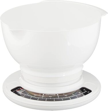 Кг, аналогові кухонні ваги, білі, вага до 5 кг (з точністю до 50 г), побутові ваги з великою чашею для змішування, кухонні ваги ретро для тортів та інше, 5