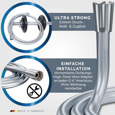 Насадка для душу Prisma: потужний струмінь, економія води, 3 функції, фільтр, дощова лійка, ручна лійка, масаж. Комплект з шлангом 160 см.