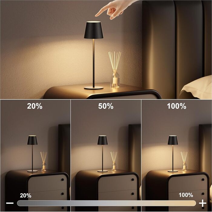 LED настільна лампа Klighten з регулюванням яскравості, акумуляторна, чорна, для дому та вулиці, USB-C, тепле світло 3000K, алюміній, IP54, вологостійка