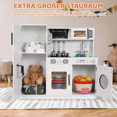Дерев'яна дитяча кухня MAMIZO з підсвіткою та звуком, 82x80x25 см. Комплект іграшок для дітей від 3 років, біла