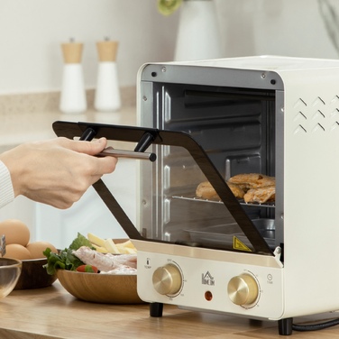 Міні-піч HOMCOM на 15 л з конвекцією, 1000 Вт, 60-230°C, таймер на 1 год, піч для піци з декою та піддоном для крихт, кремово-білий колір