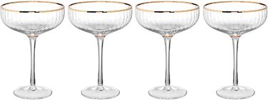 Чаші для шампанського Butlers Golden Twenties із золотою окантовкою - 4 чаші для шампанського/десертні чаші 400 мл - великі келихи купет з канавками