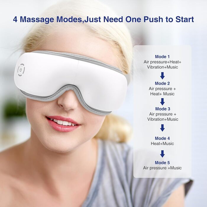 Електричний масажер для очей з підігрівом, вібрацією та Bluetooth, 5 режимів, для зменшення темних кіл та сухості очей, подарунок для сім'ї