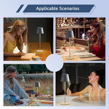 Набір з 2 LED-лампами настільними бездротовими, USB-C, диммування, сенсорне управління, для вулиці, кемпінгу, ресторану, тераси (чорний, сірий)