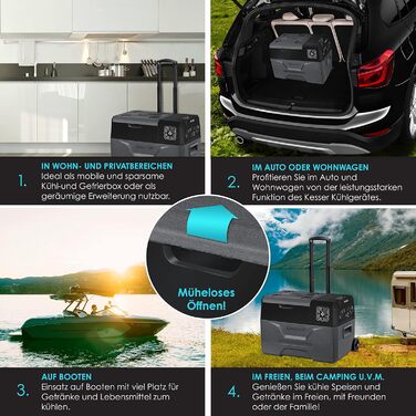 Електрична термохолодильник KESSER® Kompressor на 30 літрів (-20°C) з APP-керуванням, USB, 12/24/230V, телескопічною штангою, акумуляторами, колесами для авто, вантажівки, човна