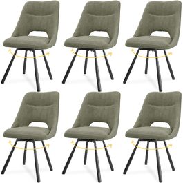LEWE Комплект з 6 обертових стільців для їдальні, кухонних, вітальні та спальні, ергономічні, без підлокітників, з тканини кашемір, сіро-зелений