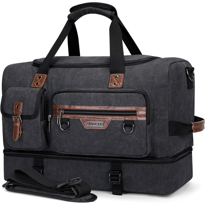 Дорожня сумка WITZMAN Canvas Weekender 30 л з відділенням для взуття (A8010, чорна)