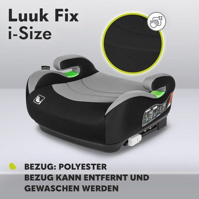 Сидіння-бустер LIONELO LUUK FIX i-Size з ISOFIX, від 22 до 36 кг/ 125 150 см, Група 2 і 3, Зручний підлокітник і сидіння, Знімний чохол Темно-сірий