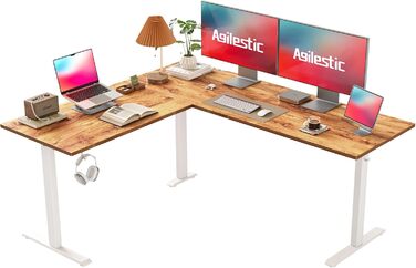 Регульований кутовий стіл Agilestic: електричний, ергономічний, 160 x 140 см, світло-коричневий
