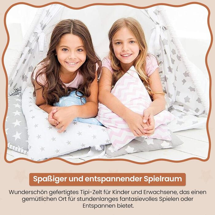 Тіпі-намет для дітей | Ігровий намет для дитячої кімнати | Намет-вігвам з м'якими подушками | Міцний намет-вігвам у стилі індіанців | Безпечний намет-вігвам для дому | Сірий намет-вігвам з тваринами для дитячої кімнати