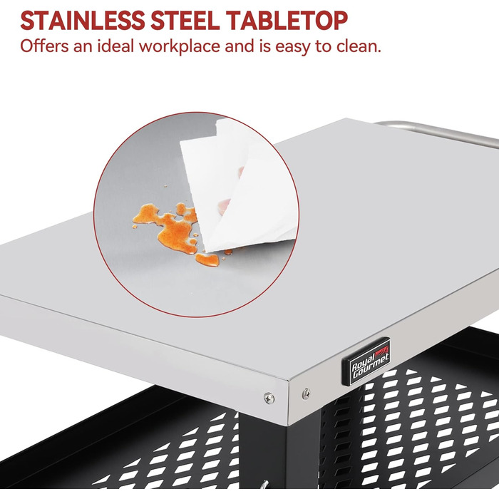 Столик Royal Gourmet PC3404S на коліщатках з контейнером для сміття, для вулиці, саду, тераси, грилю, кухні, візок для приготування їжі, 76,2 x 48,3 см, стільниця з нержавіючої сталі, сріблястий