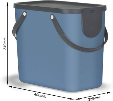 Система поділу сміття Rotho Albula 25L для кухні, пластик (поліпропілен) без бісфенолу А, антрацит / синій, 2 x 25L (40,0 x 23,5 x 34,0 см) антрацит/синій, 25 літрів