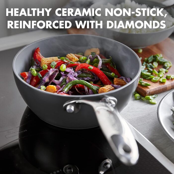 GreenPan Valencia Pro каструля з нержавіючої сталі 20 см / 2 л, з антипригарним покриттям Hartelox, без PFAS, для індукційних плит, сумісна з духовкою, сіра